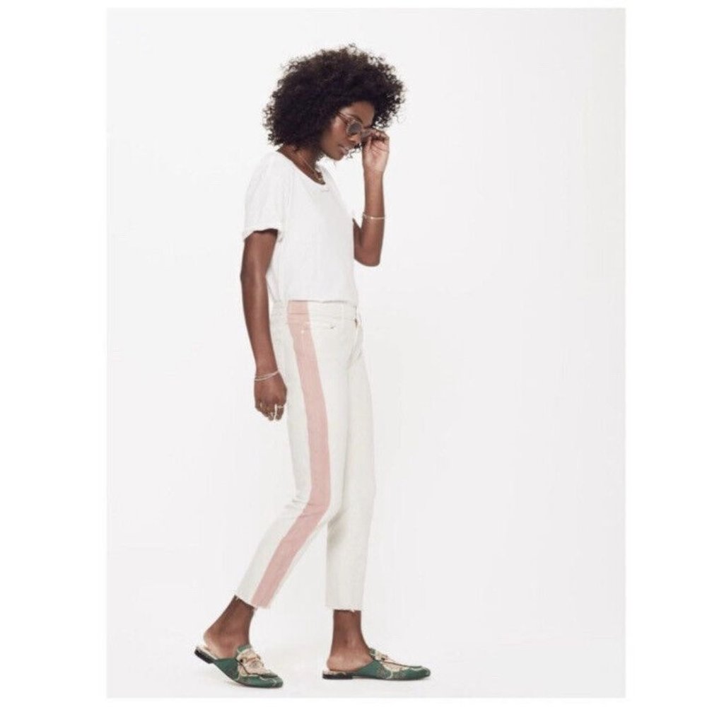MOTHER The Looker Ankle Fray Jeans in Ivory/ Rose sz 25